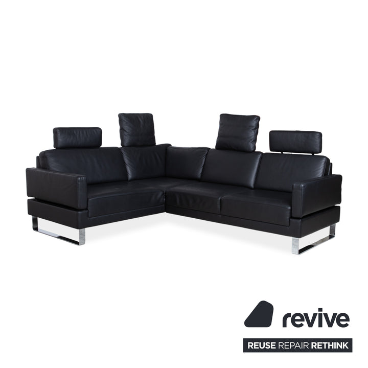 Brühl Alba Leder Ecksofa Schwarz manuelle Funktion Sofa Couch
