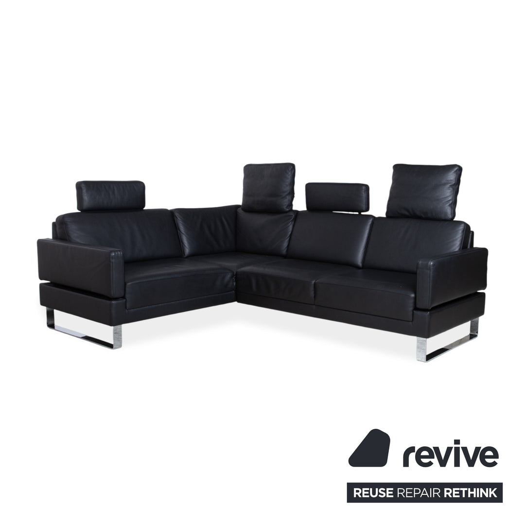 Brühl Alba Leder Ecksofa Schwarz manuelle Funktion Sofa Couch