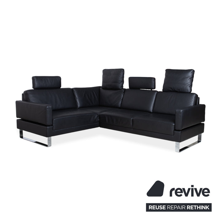 Brühl Alba Leder Ecksofa Schwarz manuelle Funktion Sofa Couch