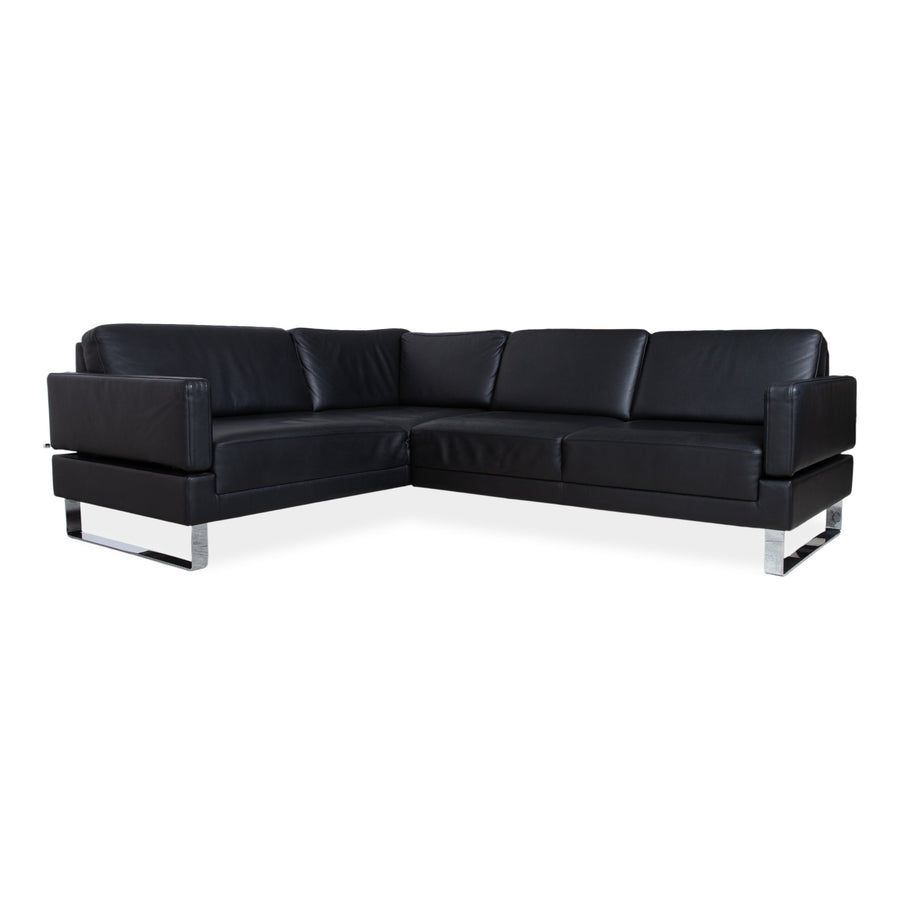 Brühl Alba Leder Ecksofa Schwarz manuelle Funktion Sofa Couch
