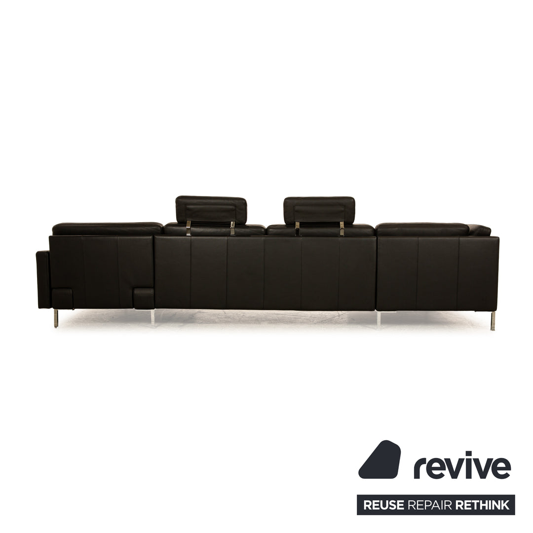 Brühl Alba Leder Ecksofa Schwarz Recamiere Rechts manuelle Funktion Sofa Couch