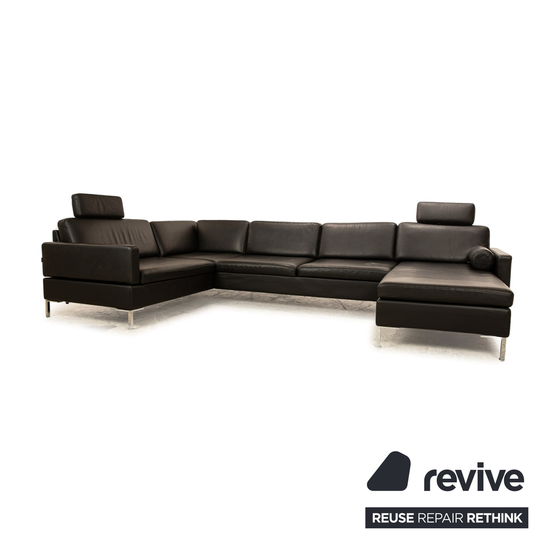 Brühl Alba Leder Ecksofa Schwarz Recamiere Rechts manuelle Funktion Sofa Couch