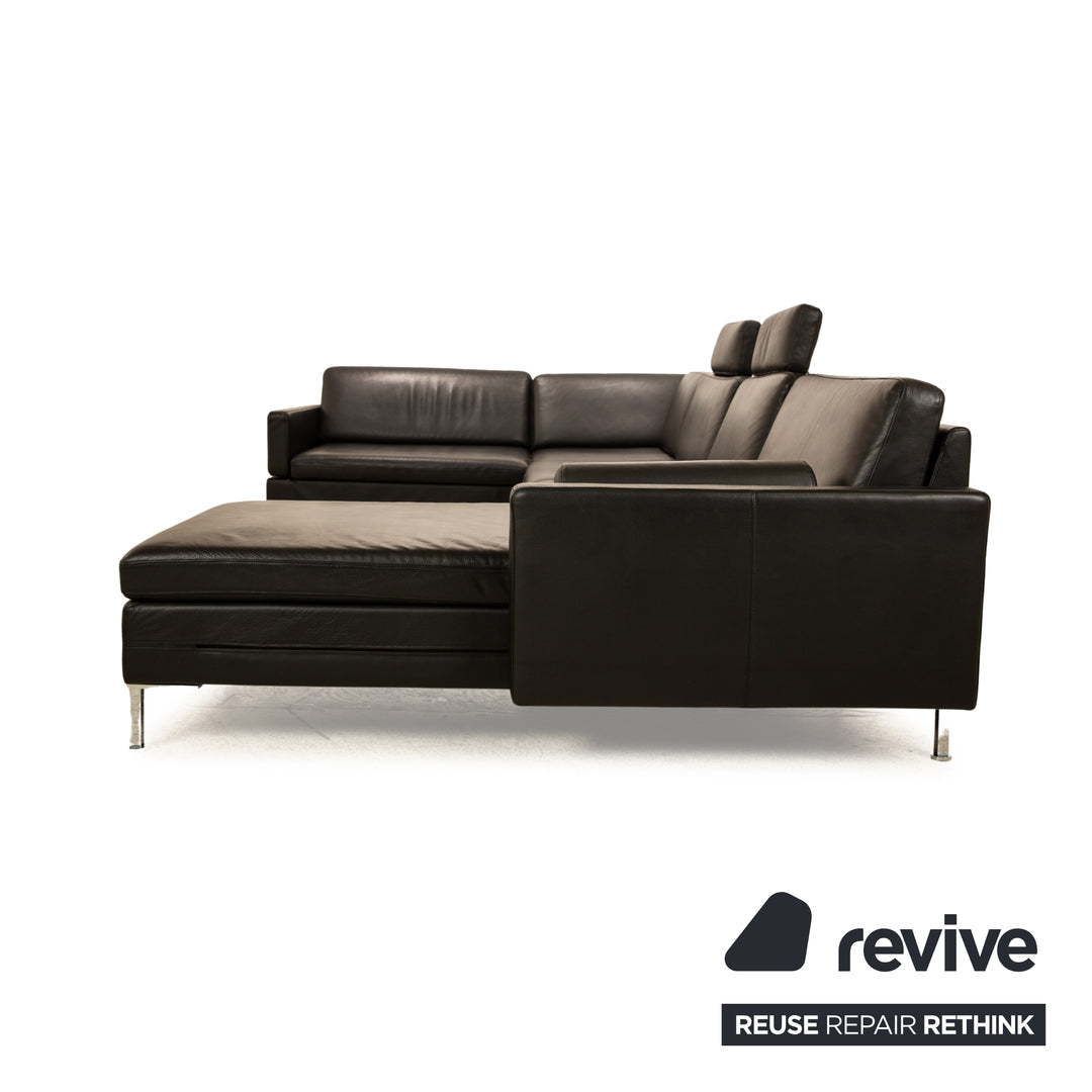 Brühl Alba Leder Ecksofa Schwarz Recamiere Rechts manuelle Funktion Sofa Couch