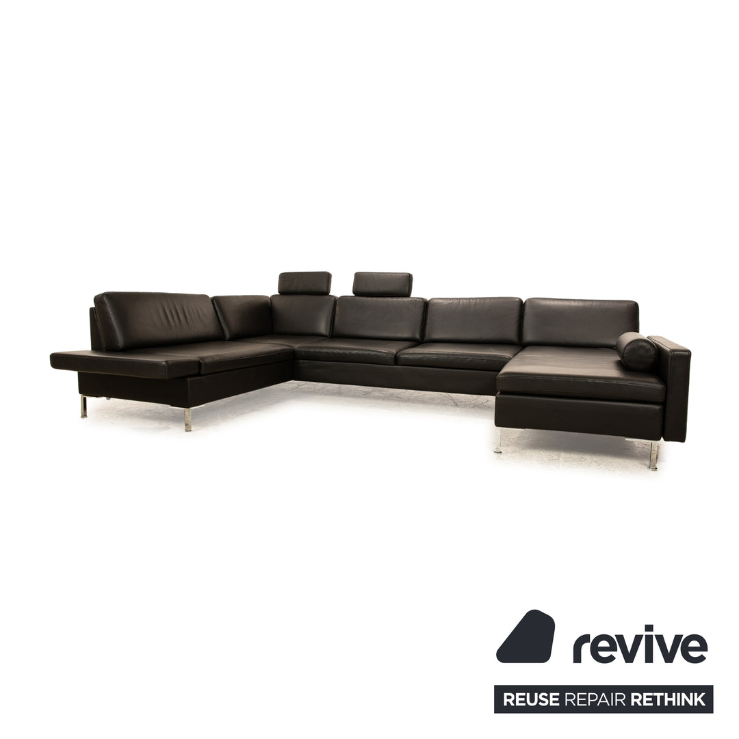 Brühl Alba Leder Ecksofa Schwarz Recamiere Rechts manuelle Funktion Sofa Couch