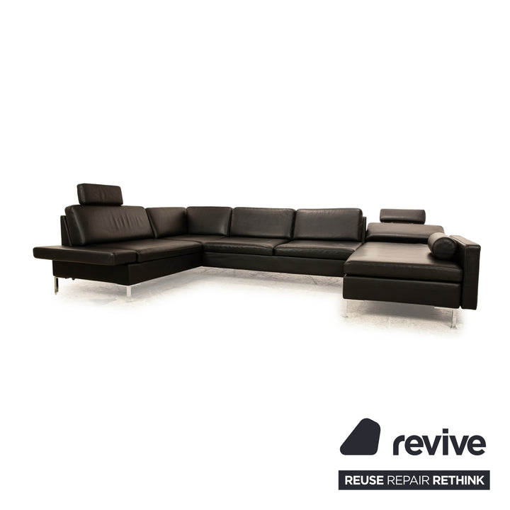 Brühl Alba Leder Ecksofa Schwarz Recamiere Rechts manuelle Funktion Sofa Couch