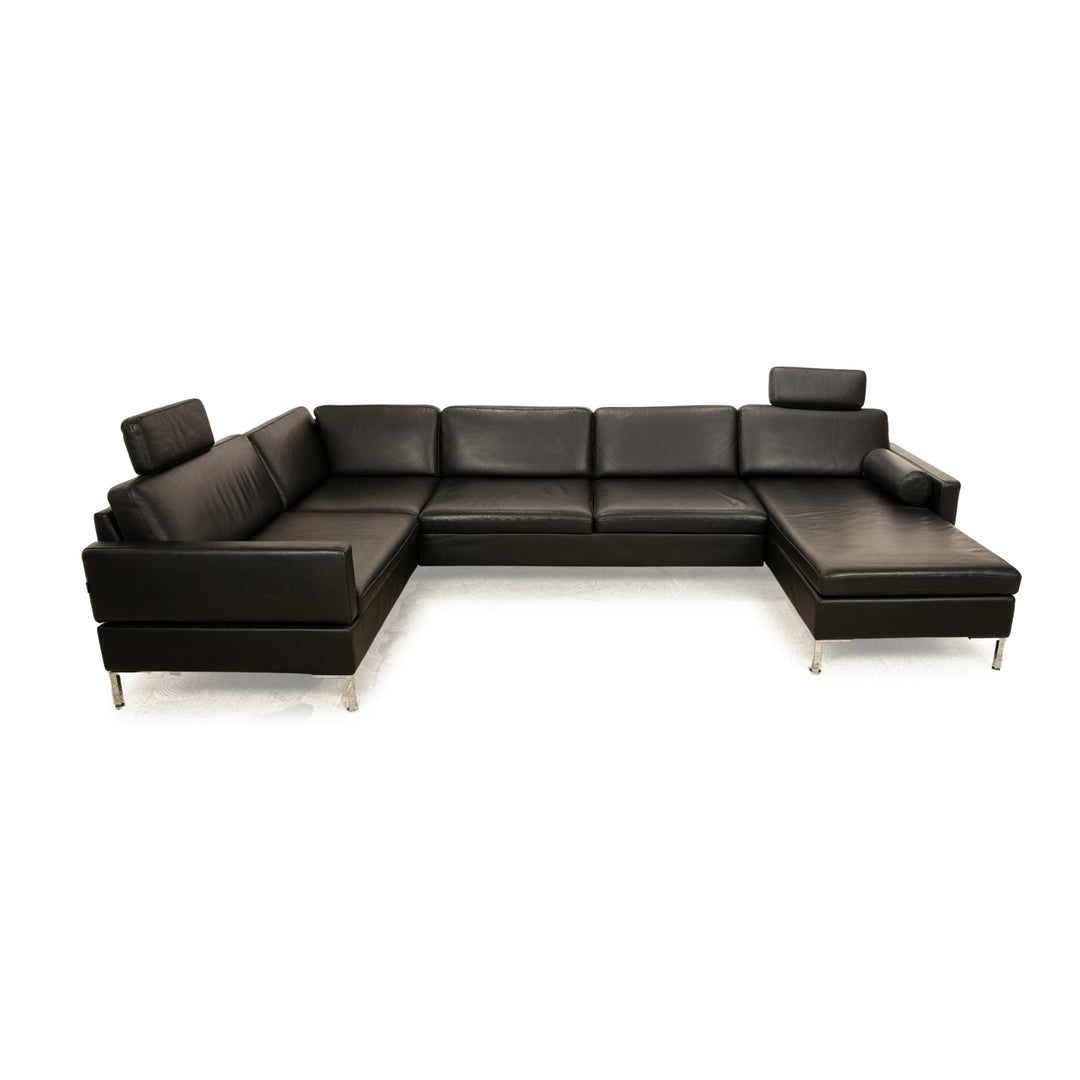 Brühl Alba Leder Ecksofa Schwarz Recamiere Rechts manuelle Funktion Sofa Couch