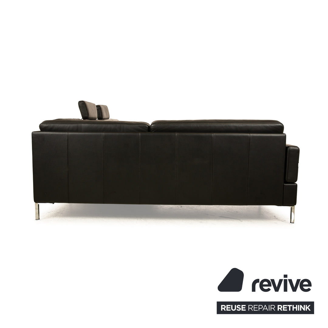 Brühl Alba Leder Ecksofa Schwarz Recamiere Rechts manuelle Funktion Sofa Couch