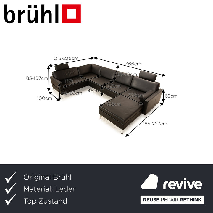 Brühl Alba Leder Ecksofa Schwarz Recamiere Rechts manuelle Funktion Sofa Couch