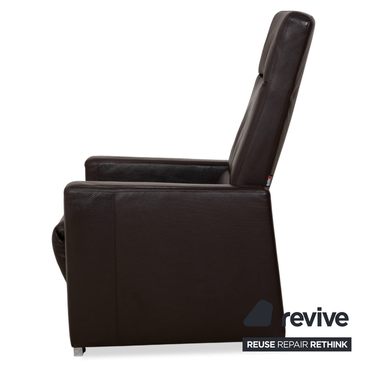 Brühl Alba Leather Armchair Brown incl. Manual Recliner Function and Chrome Foot Thick Leather