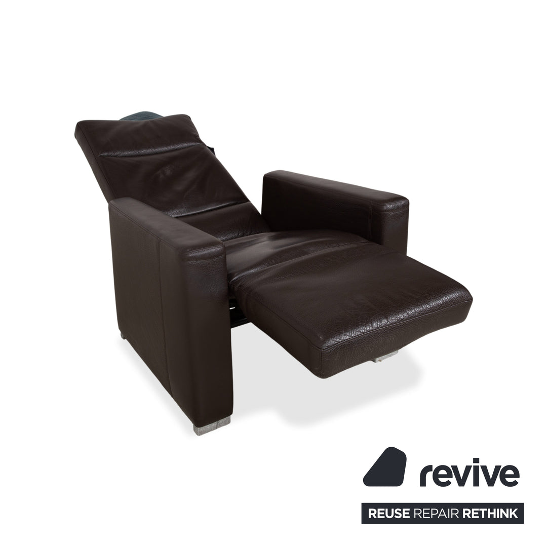 Brühl Alba Leather Armchair Brown incl. Manual Recliner Function and Chrome Foot Thick Leather