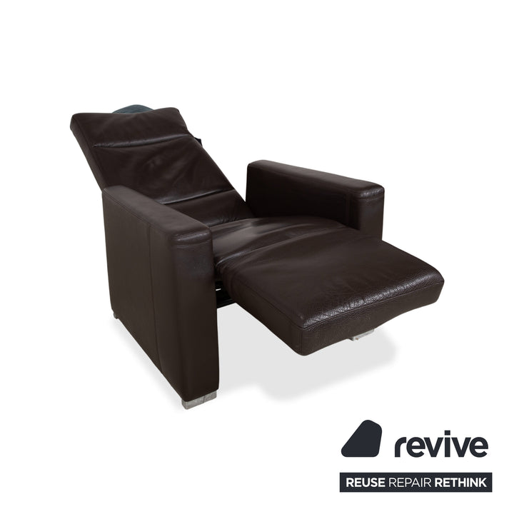Brühl Alba Leather Armchair Brown incl. Manual Recliner Function and Chrome Foot Thick Leather