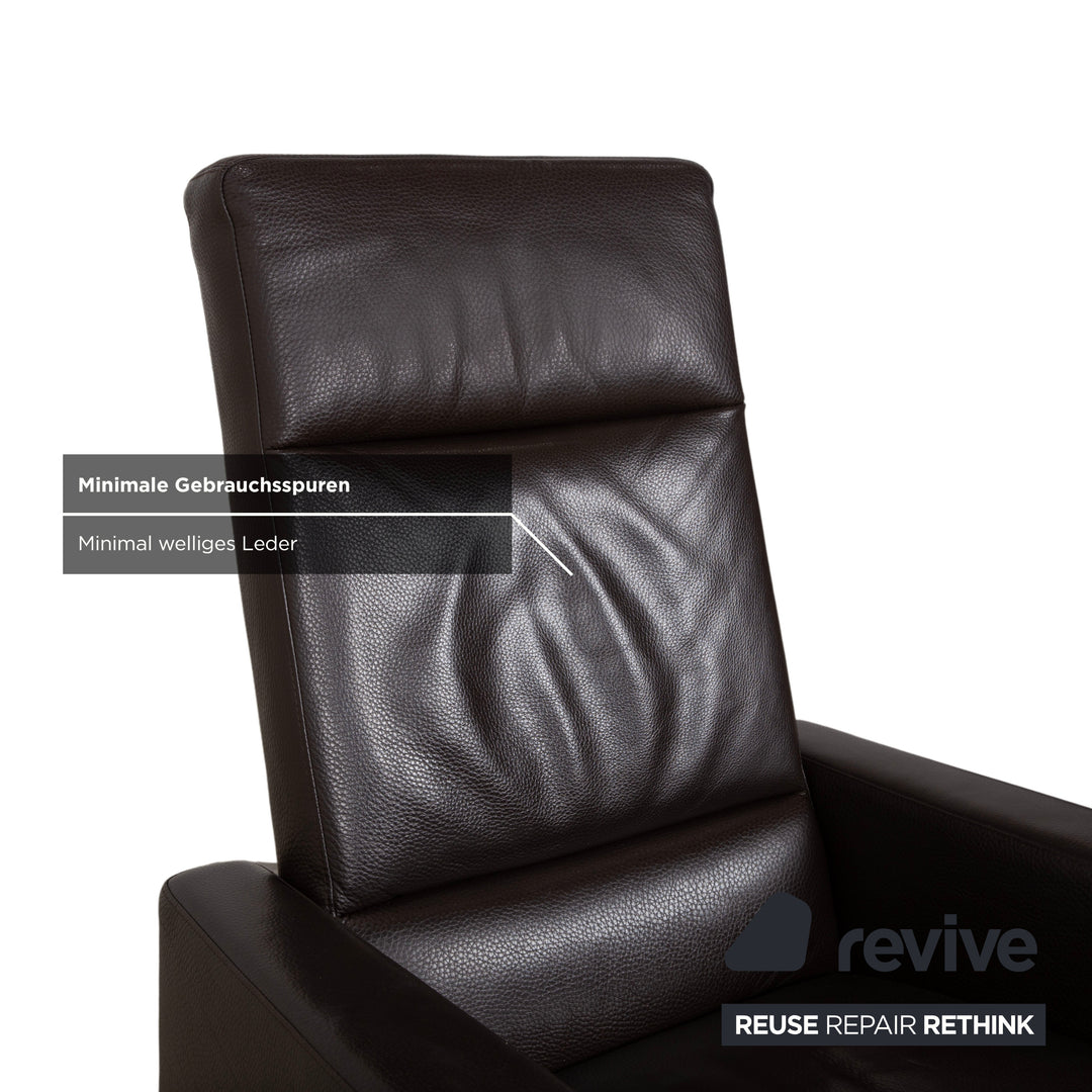 Brühl Alba Leather Armchair Brown incl. Manual Recliner Function and Chrome Foot Thick Leather