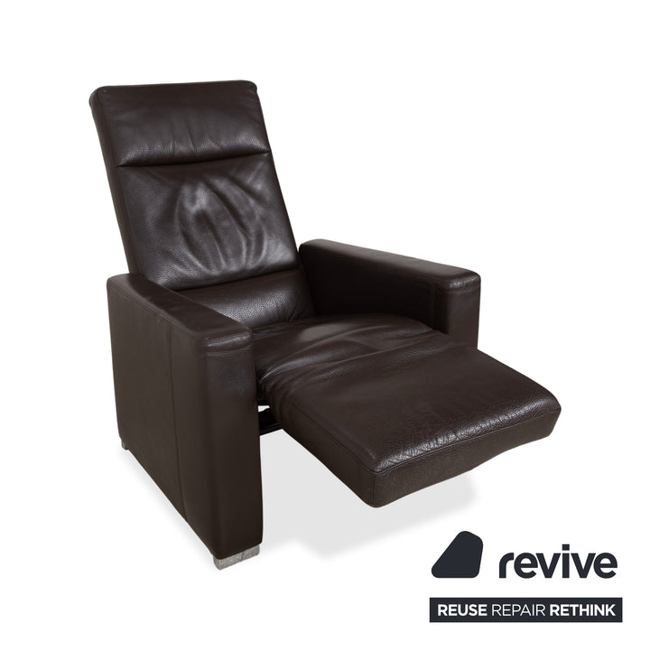 Brühl Alba Leather Armchair Brown incl. Manual Recliner Function and Chrome Foot Thick Leather