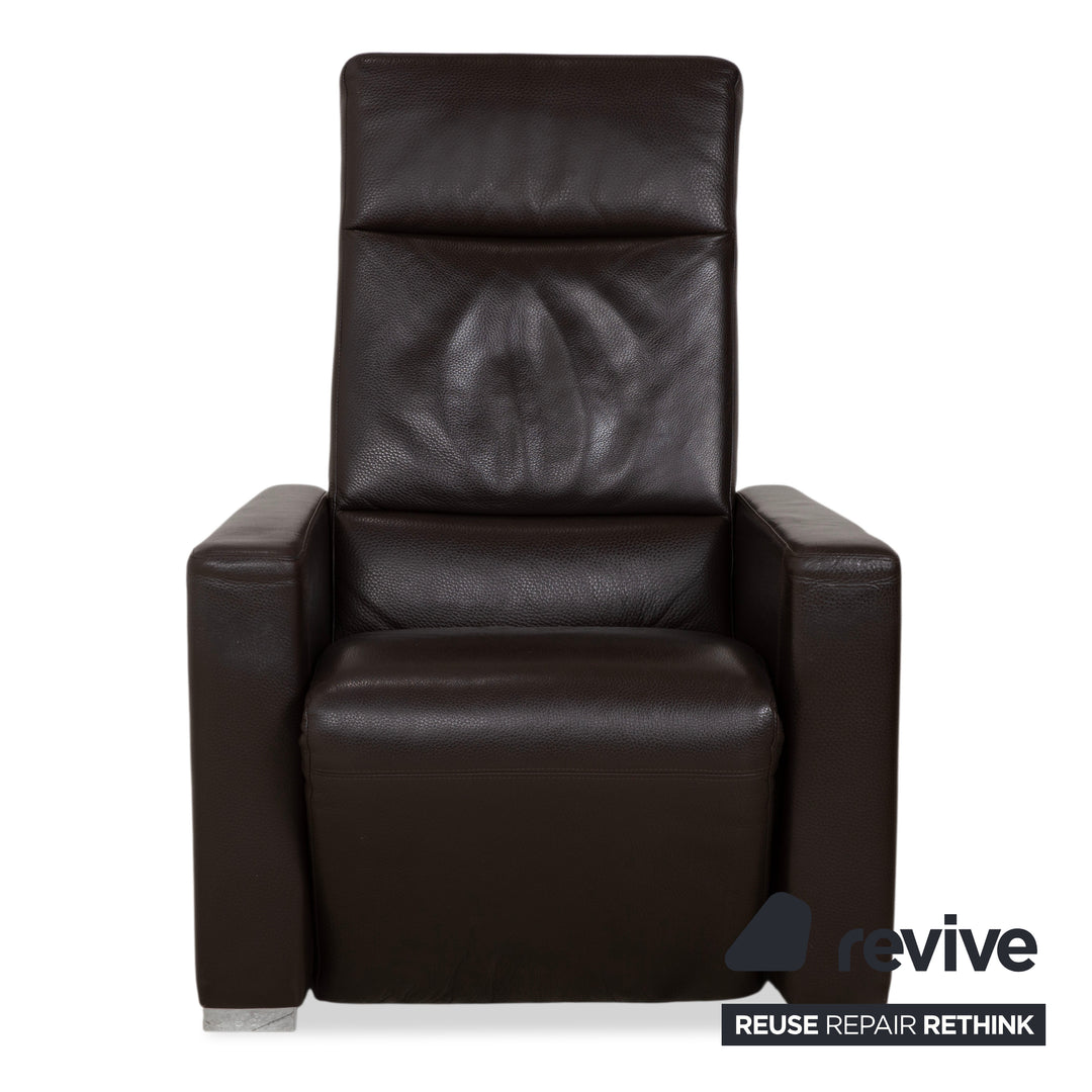 Brühl Alba Leather Armchair Brown incl. Manual Recliner Function and Chrome Foot Thick Leather