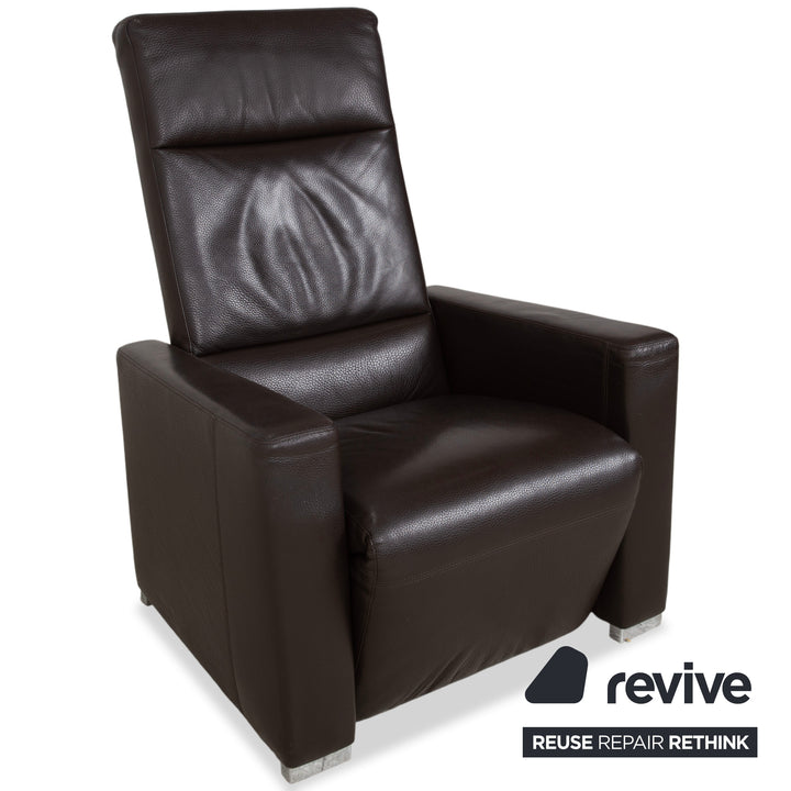 Brühl Alba Leather Armchair Brown incl. Manual Recliner Function and Chrome Foot Thick Leather