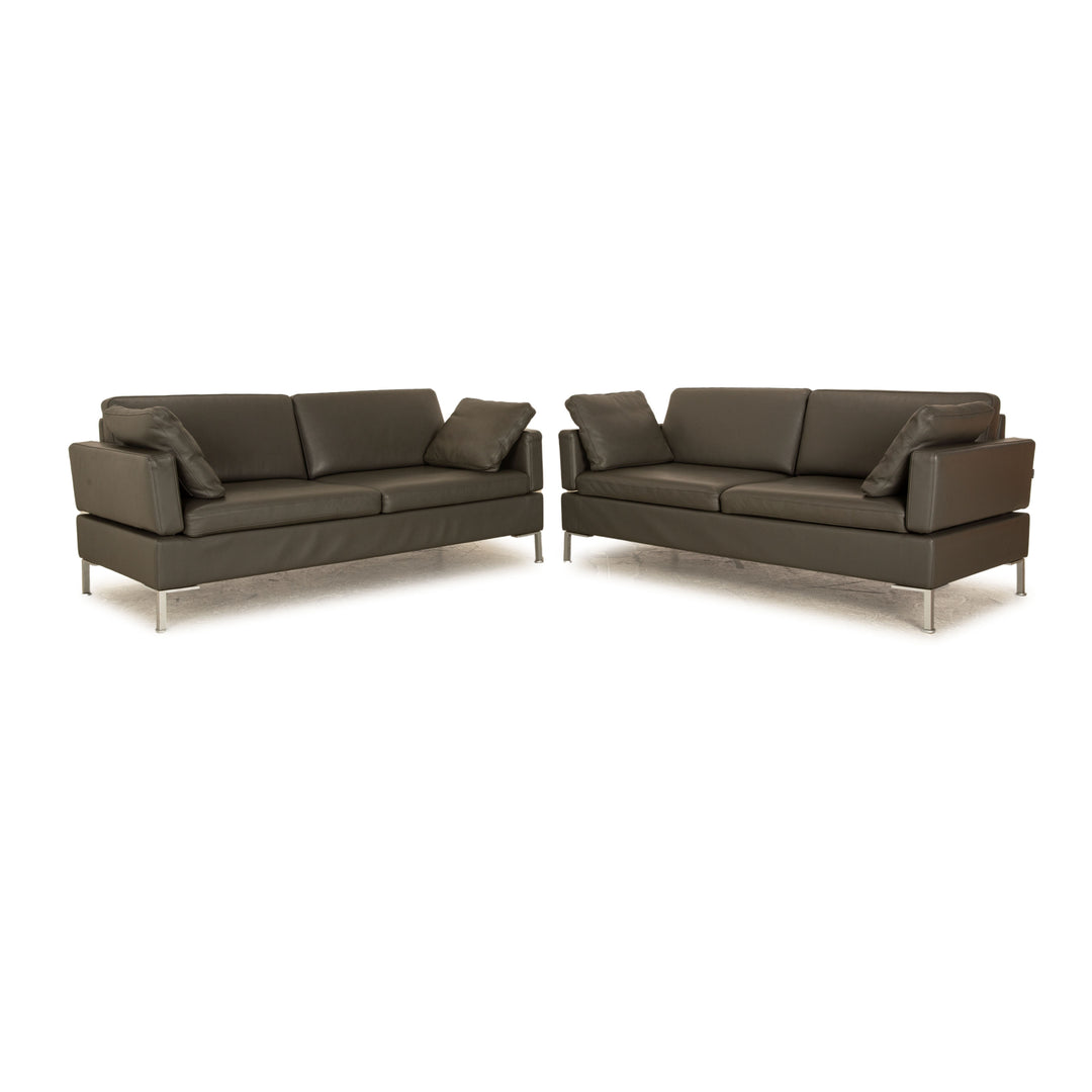 Brühl Alba leather sofa set grey manual function 2x three-seater couch
