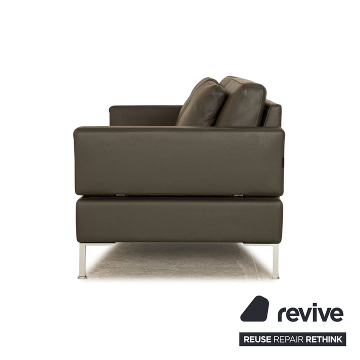 Brühl Alba Leder Sofa Garnitur Grau manuelle Funktion 2x Dreisitzer Couch