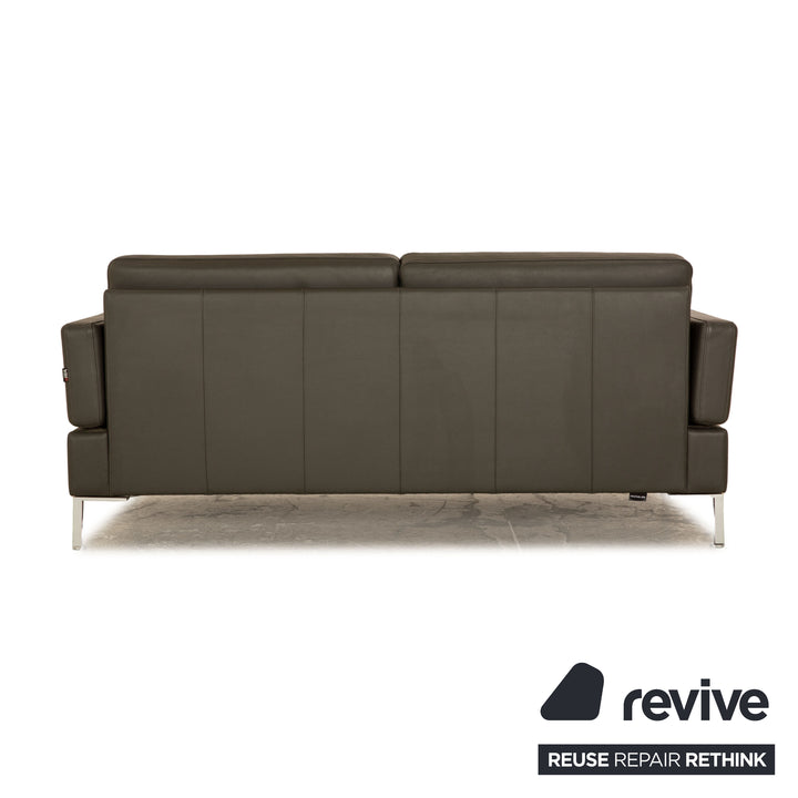 Brühl Alba Leder Sofa Garnitur Grau manuelle Funktion 2x Dreisitzer Couch