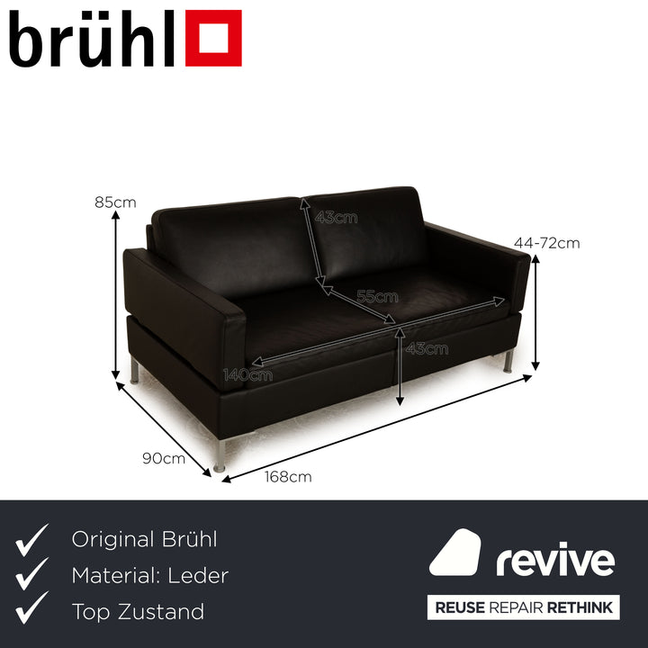Brühl Alba Leather Two Seater Black Manual Function Sofa Couch