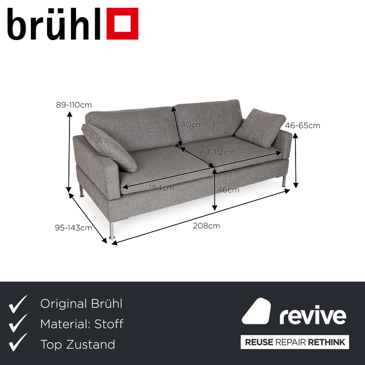 Brühl Alba Stoff Dreisitzer Grau manuelle Funktion Sofa Couch