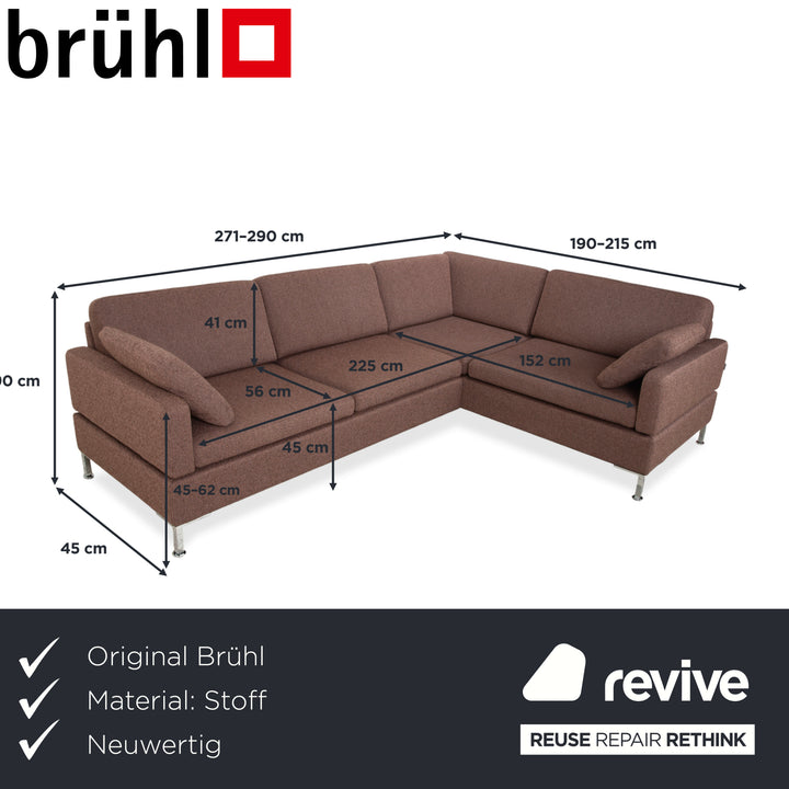 Brühl Alba fabric chrome corner sofa brown grey taupe manual function sofa couch