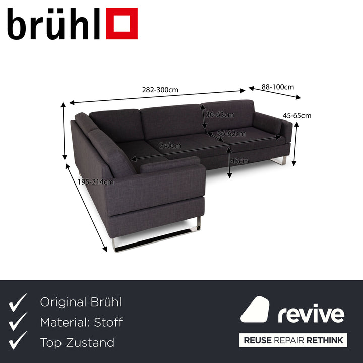 Brühl Alba canapé d'angle en tissu gris canapé à fonction manuelle