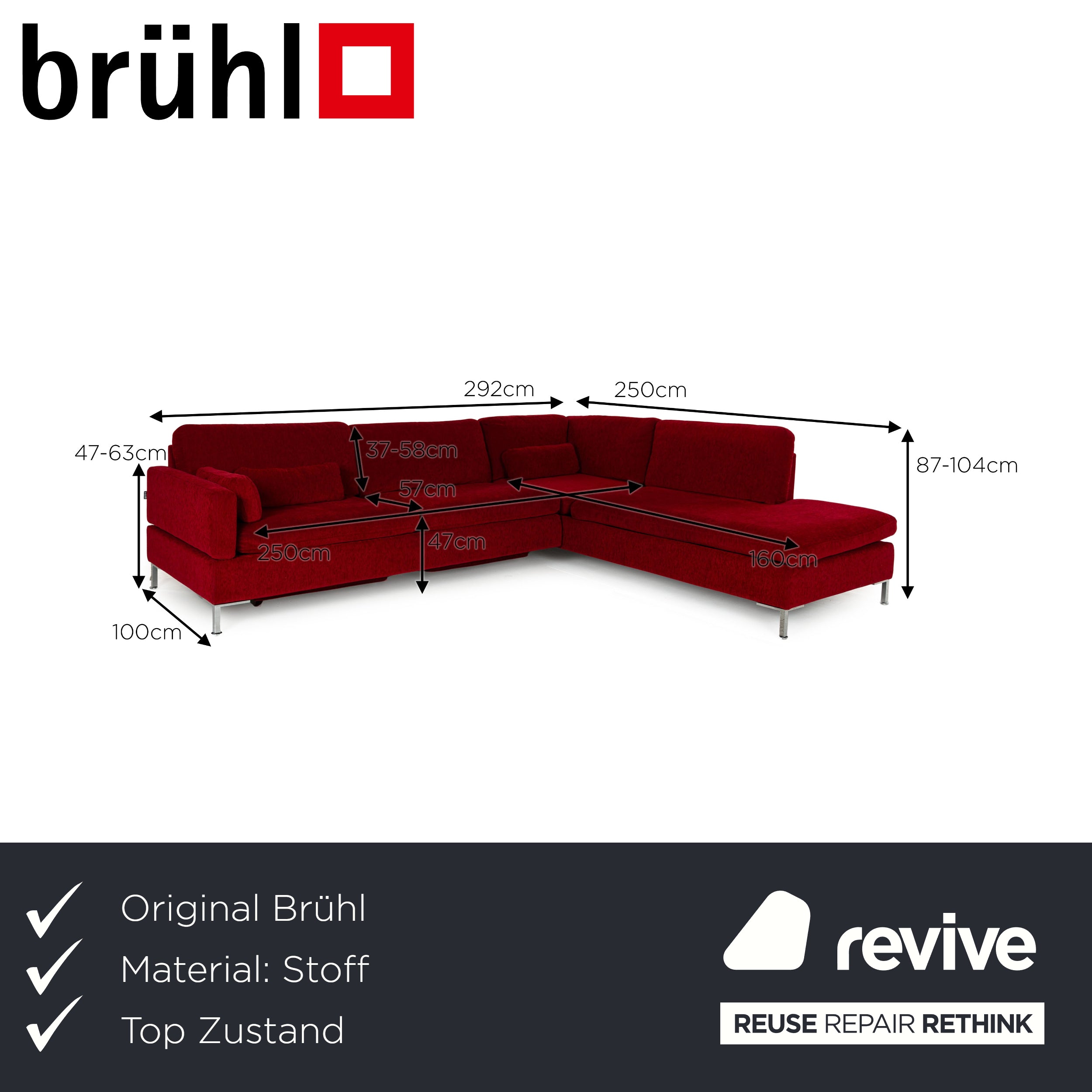 Brühl Alba Stoff Ecksofa Rot manuelle Funktion Sofa Couch