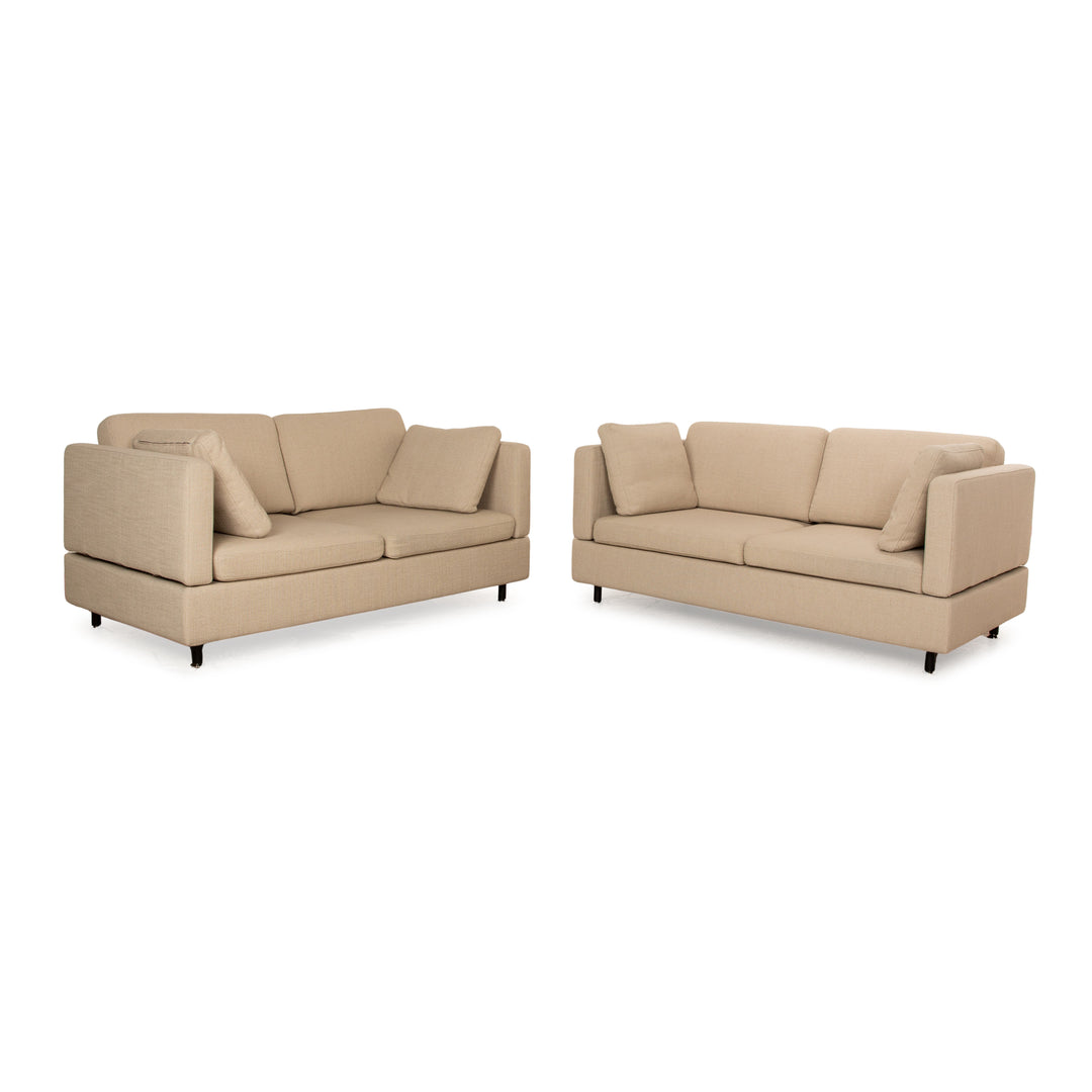 Brühl Alba Stoff Sofa Garnitur Beige manuelle Funktion 2x Zweisitzer Couch