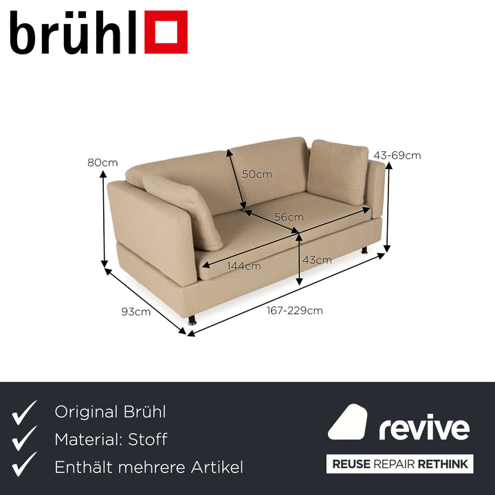 Brühl Alba Stoff Sofa Garnitur Beige manuelle Funktion 2x Zweisitzer Couch