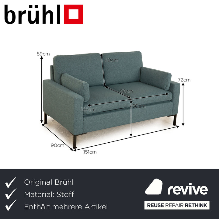 Brühl Alba Stoff Sofa Garnitur Blau Zweisitzer Dreisitzer Petrol Sofa Couch