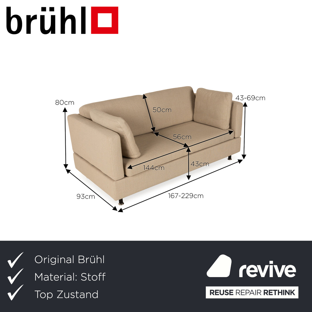 Brühl Alba Fabric Two-Seater Beige Manual Function Sofa Couch