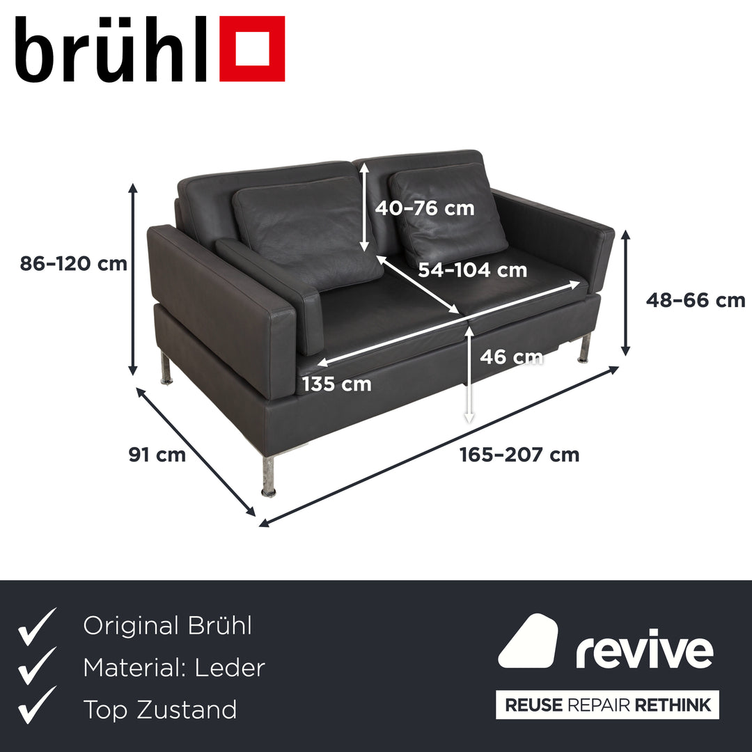Brühl Alba Zweisitzer Sofa Leder Dunkelgrau Anthrazit manuelle Funktion