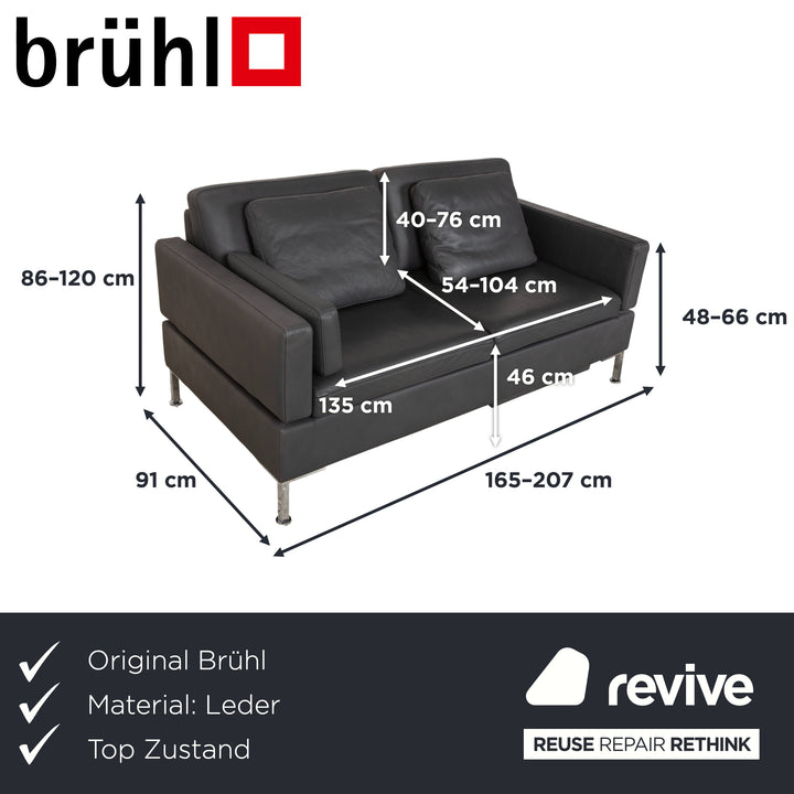 Brühl Alba Zweisitzer Sofa Leder Dunkelgrau Anthrazit manuelle Funktion