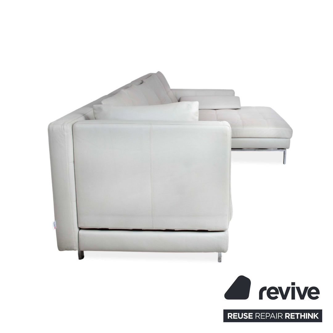 Brühl Amber Leather Corner Sofa White Beige Grey Manual Function Sofa Couch