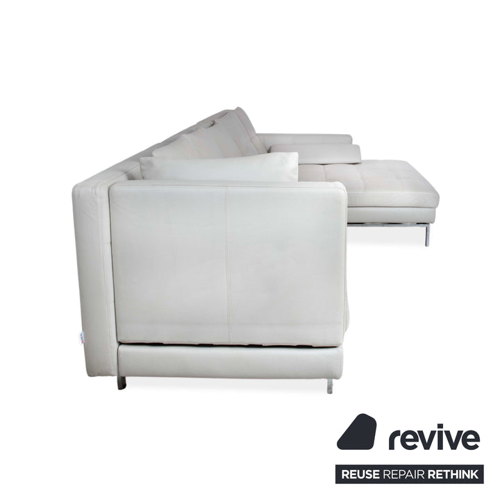 Brühl Amber Leather Corner Sofa White Beige Grey Manual Function Sofa Couch