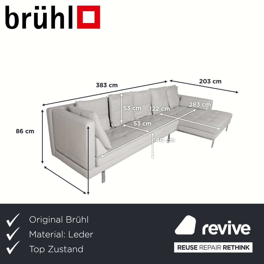 Brühl Amber Leather Corner Sofa White Beige Grey Manual Function Sofa Couch