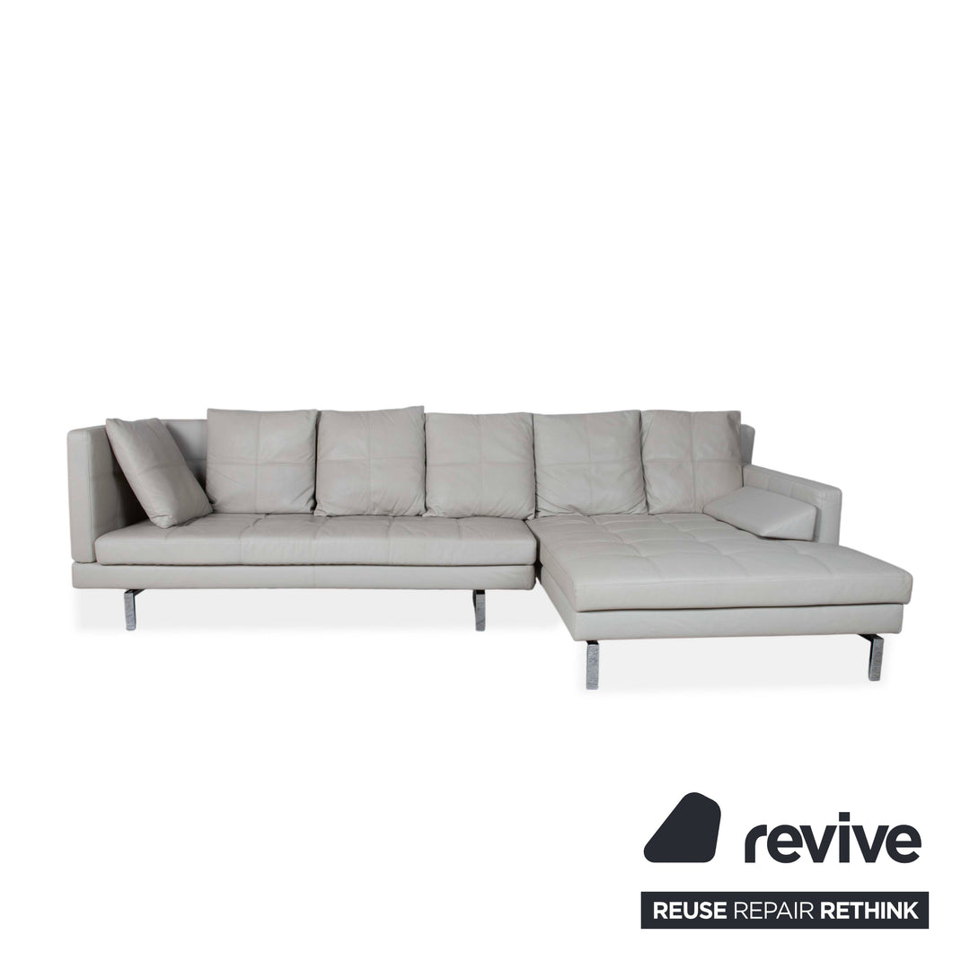 Brühl Amber Leather Corner Sofa White Beige Grey Manual Function Sofa Couch