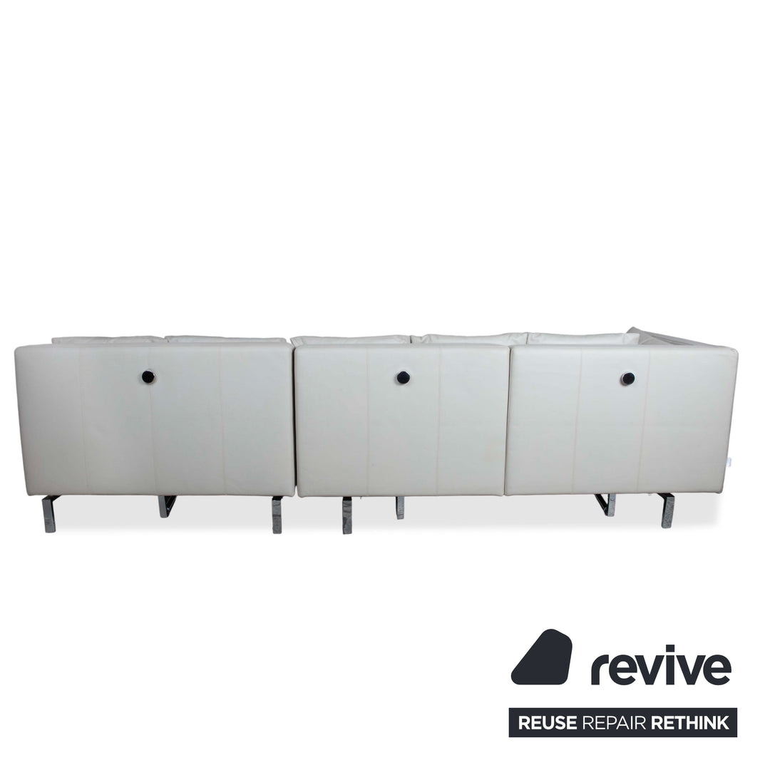 Brühl Amber Leather Corner Sofa White Beige Grey Manual Function Sofa Couch