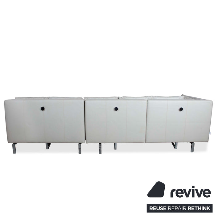 Brühl Amber Leather Corner Sofa White Beige Grey Manual Function Sofa Couch