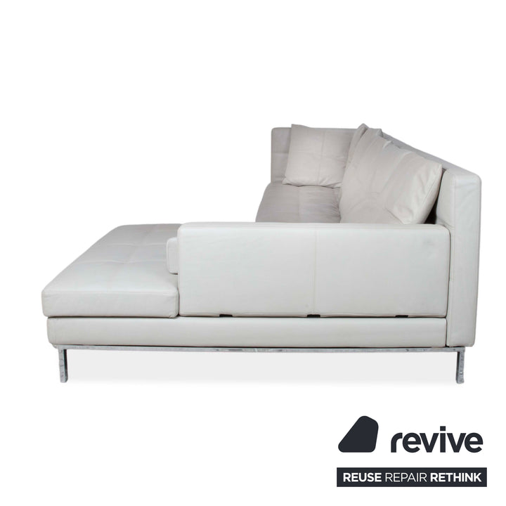 Brühl Amber Leather Corner Sofa White Beige Grey Manual Function Sofa Couch