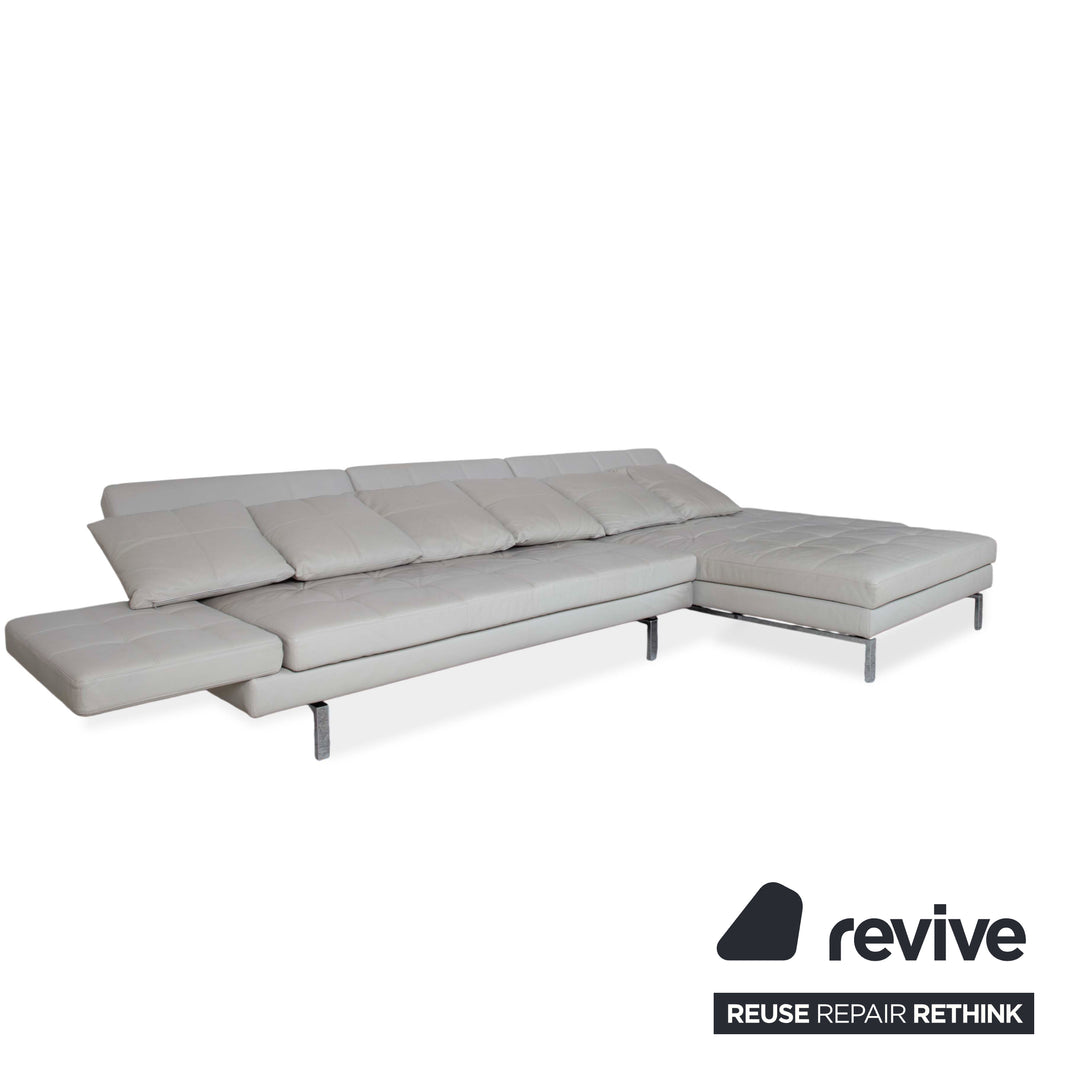 Brühl Amber Leather Corner Sofa White Beige Grey Manual Function Sofa Couch
