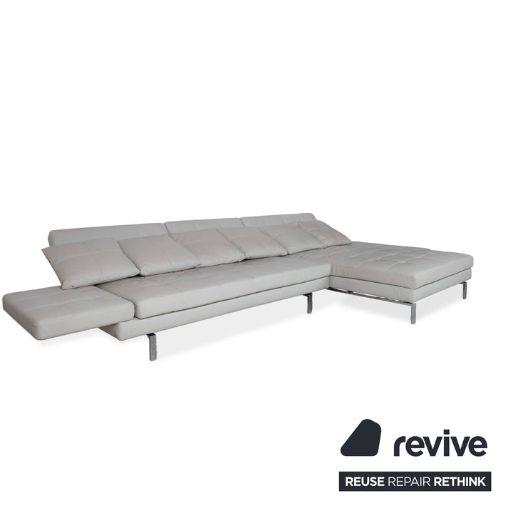 Brühl Amber Leather Corner Sofa White Beige Grey Manual Function Sofa Couch