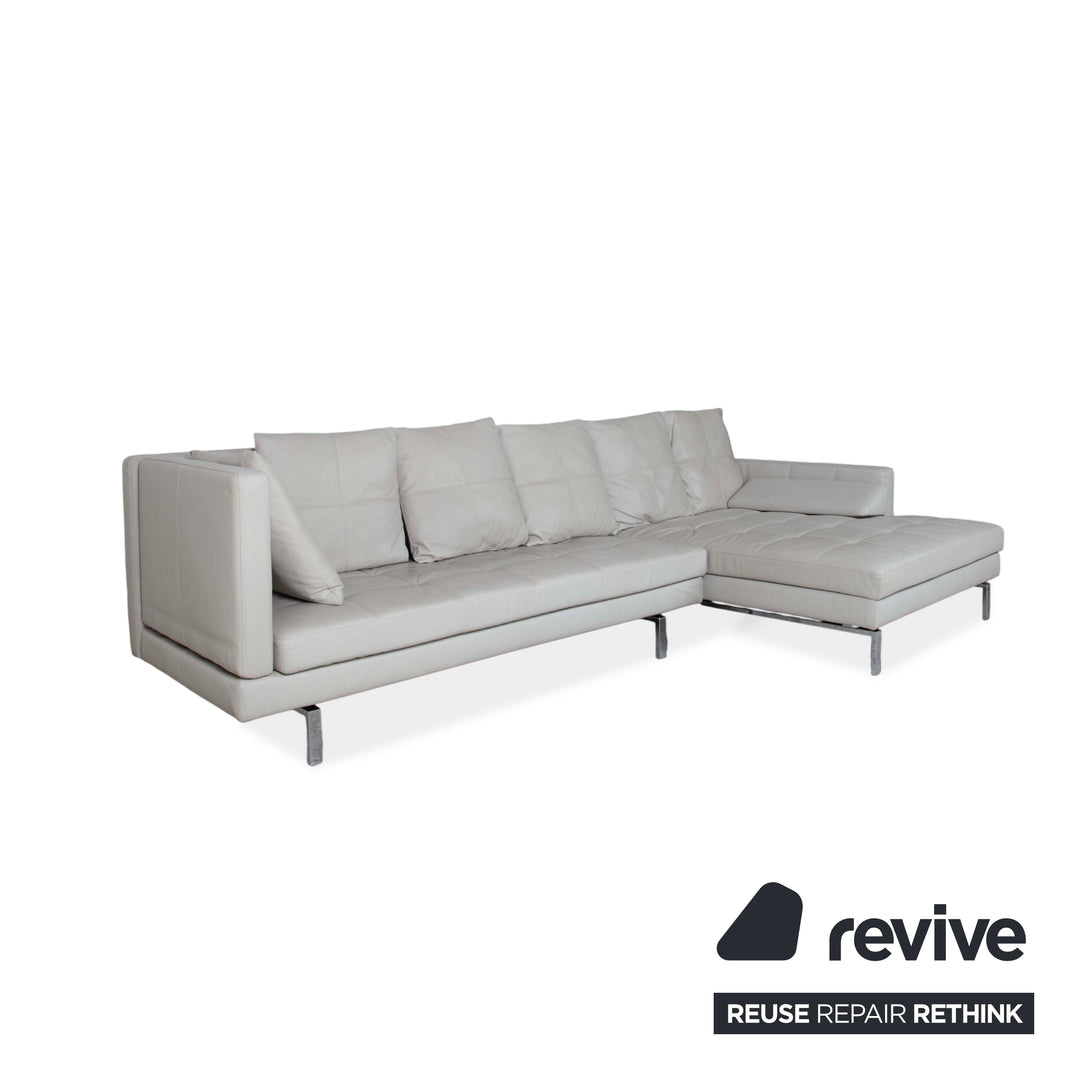 Brühl Amber Leather Corner Sofa White Beige Grey Manual Function Sofa Couch