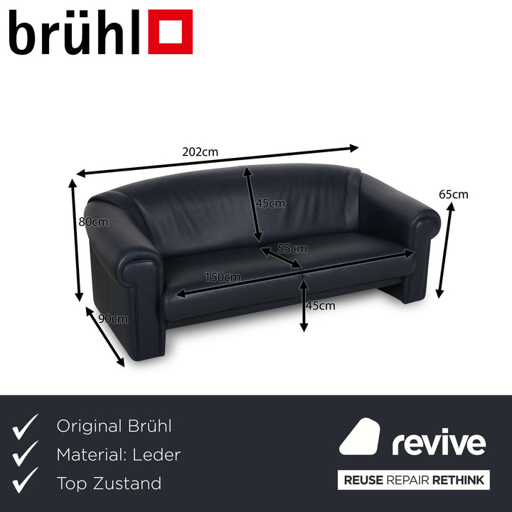 Brühl Ampiezza Leather Three-Seater Blue Sofa Couch