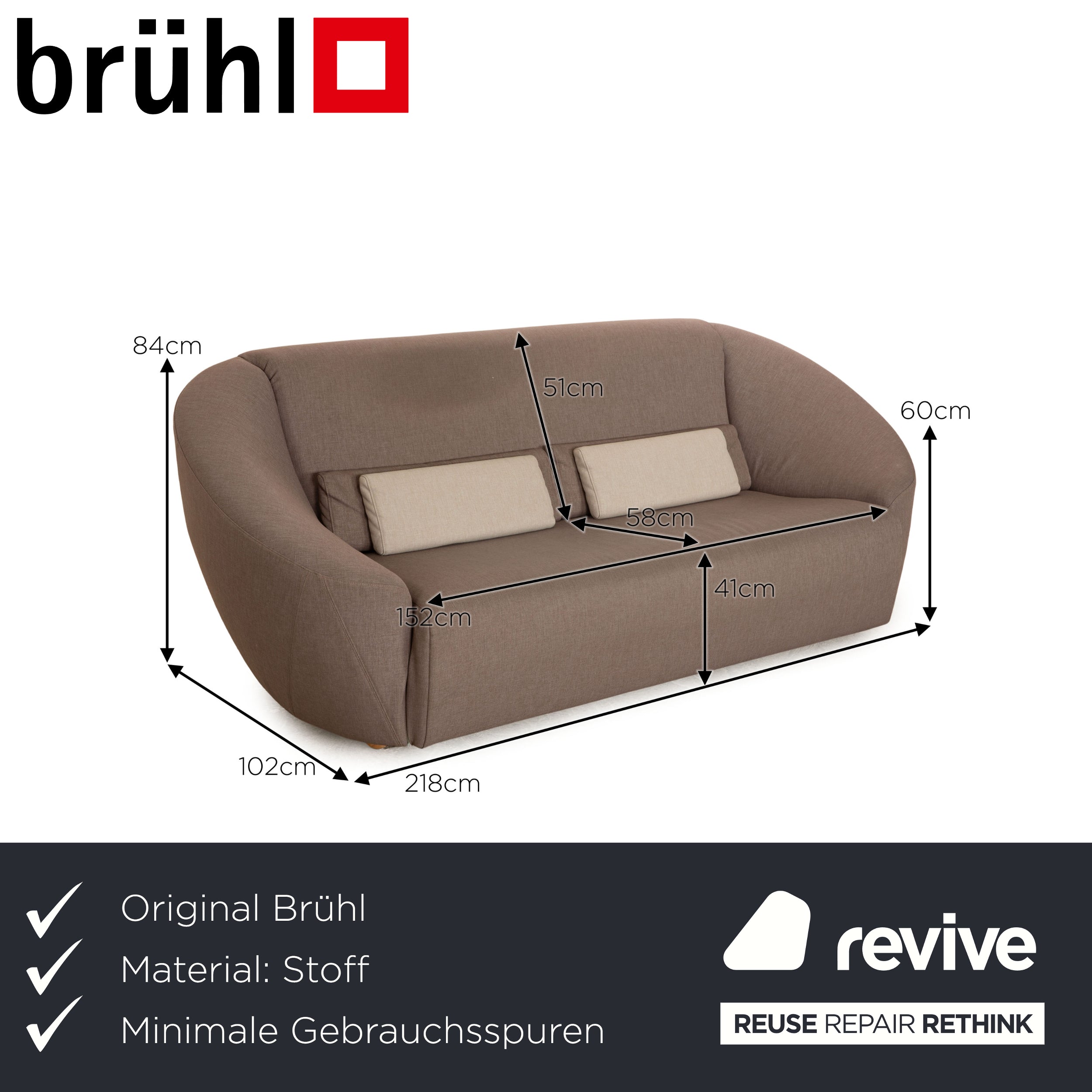 Brühl Avec Plaisir Fabric Three Seater Gray Sofa Couch