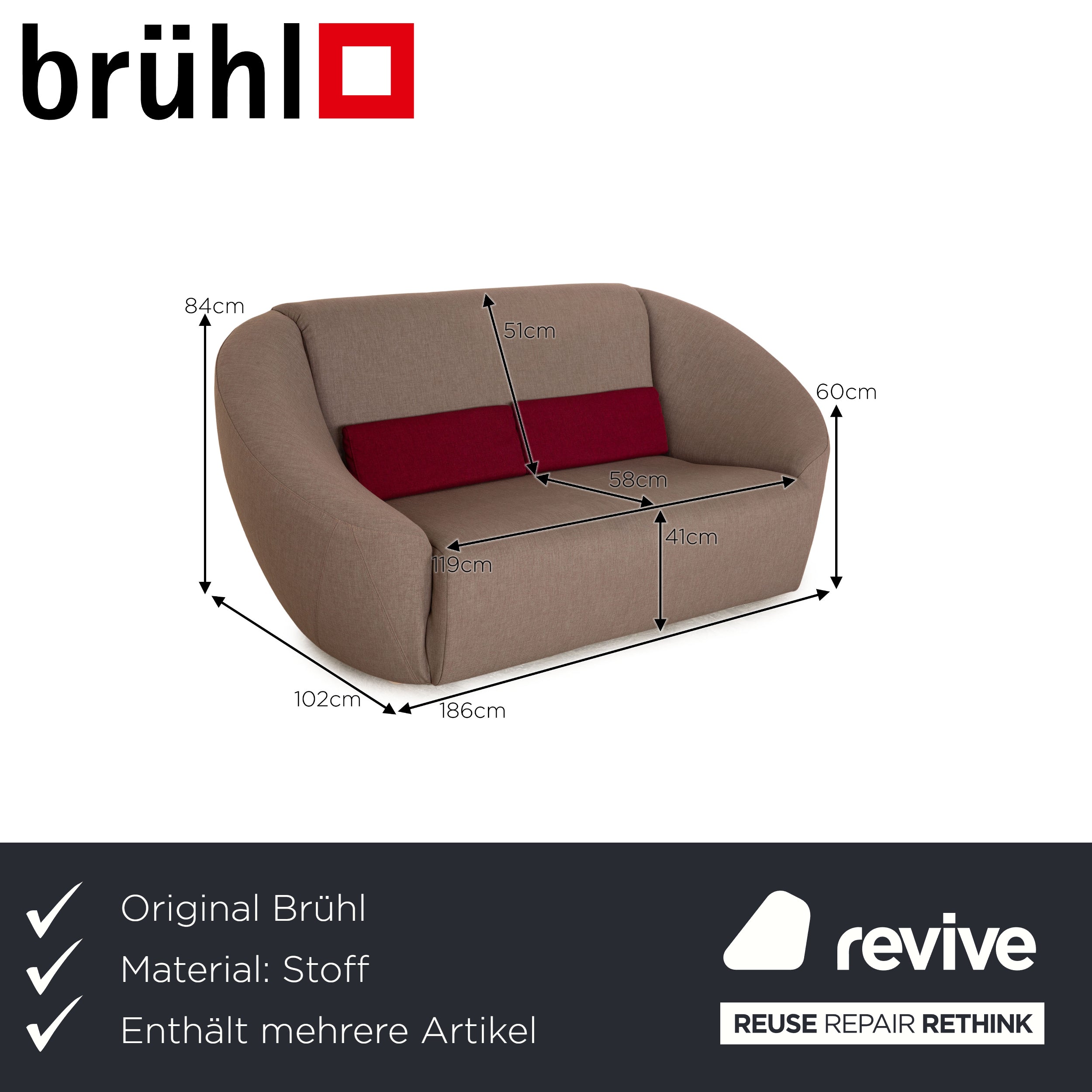 Brühl Avec Plaisir Fabric Sofa Set Gray Two-Seater Stool Three-Seater Gray Sofa Couch