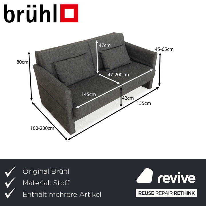 Brühl Cara Stoff Sofa Garnitur Grau manuelle Funktion Zweisitzer Couch Schlafsofa