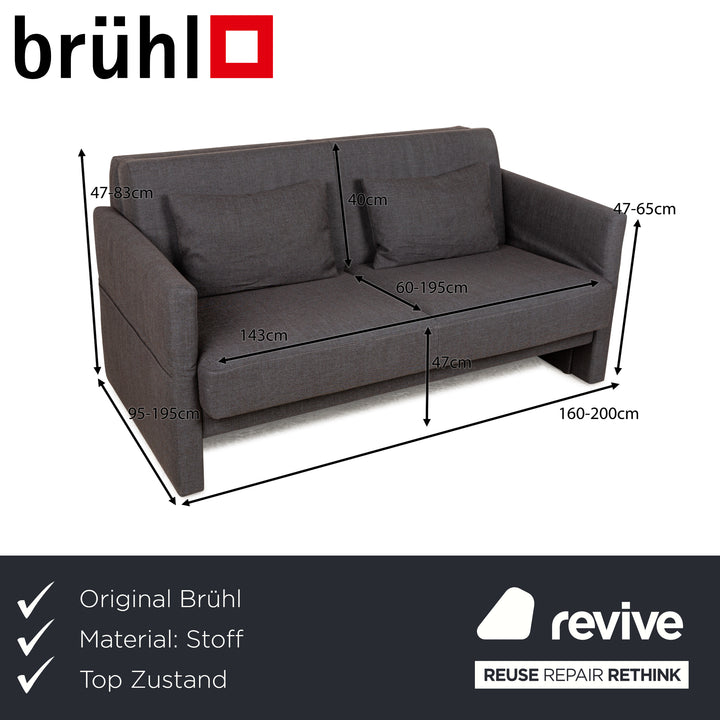 Brühl Cara Fabric Two-Seater Grey Manual Function Sofa Bed Couch