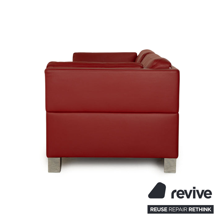 Brühl Carée Leder Sofa Garnitur Rot Zweisitzer Hocker Dreisitzer  Couch