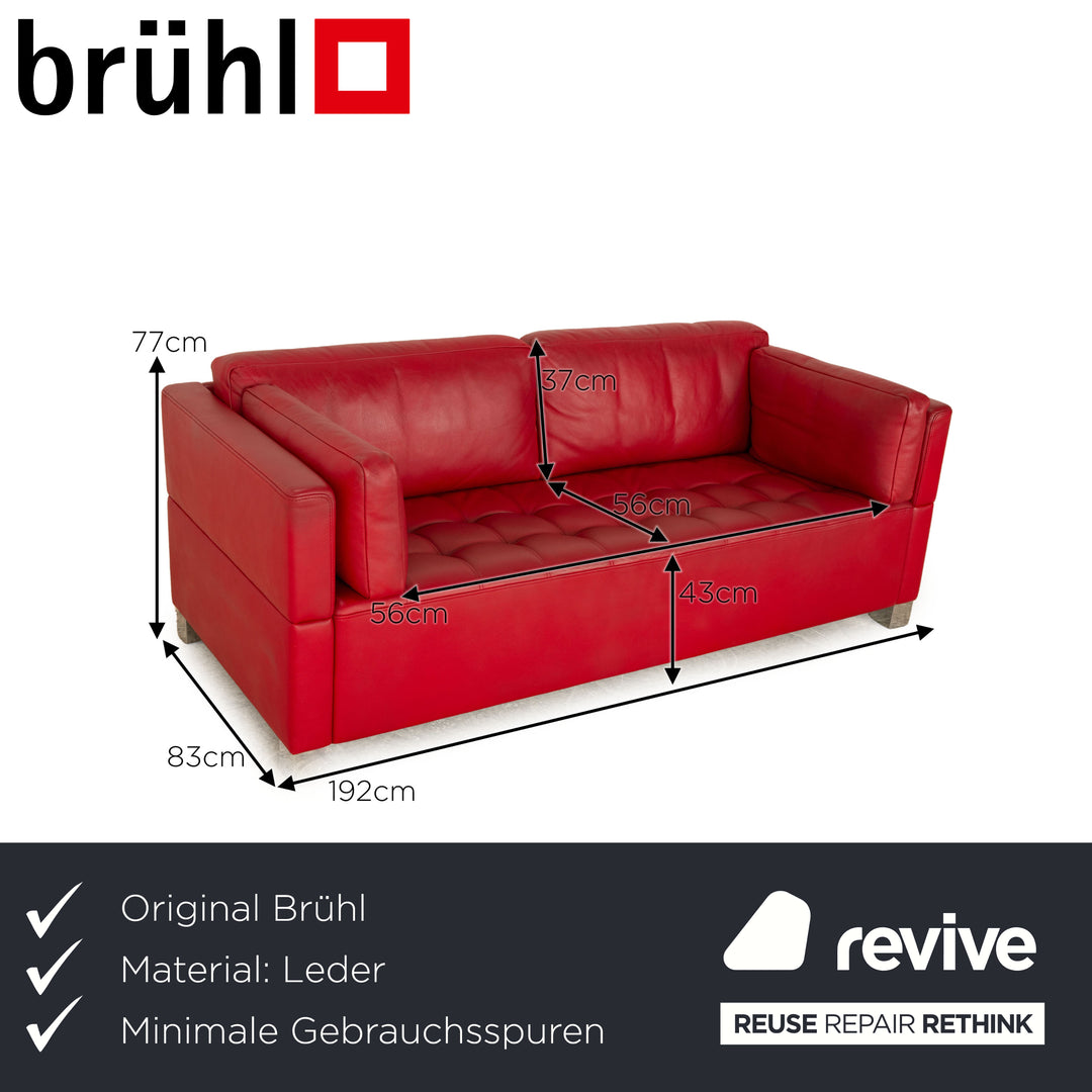 Brühl Carée Leather Two-Seater Red Sofa Couch